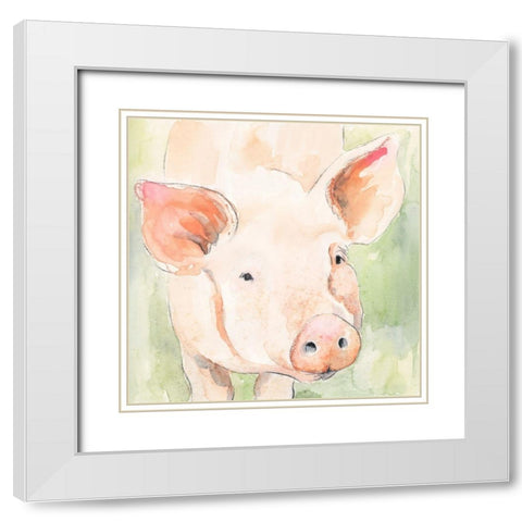 Sunny the Pig II White Modern Wood Framed Art Print with Double Matting by Barnes, Victoria