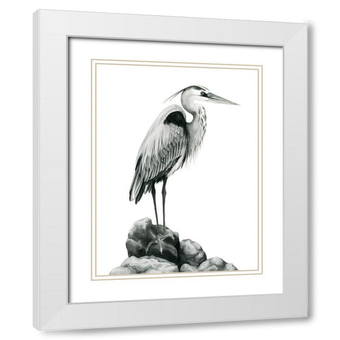 Shoreline Heron in BandW I White Modern Wood Framed Art Print with Double Matting by Popp, Grace