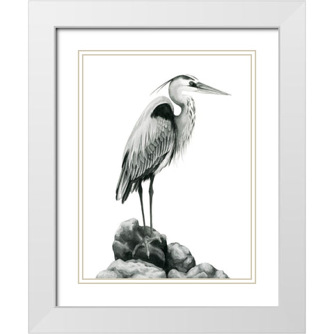 Shoreline Heron in BandW I White Modern Wood Framed Art Print with Double Matting by Popp, Grace