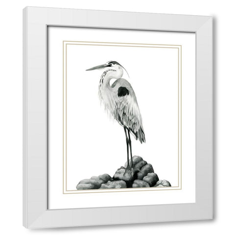 Shoreline Heron in BandW II White Modern Wood Framed Art Print with Double Matting by Popp, Grace