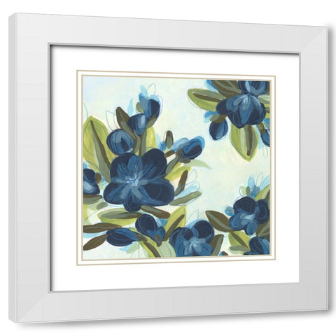 Lush Indigo Blooms III White Modern Wood Framed Art Print with Double Matting by Vess, June Erica