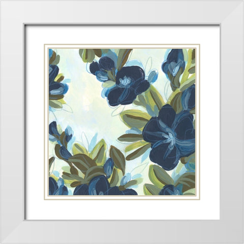 Lush Indigo Blooms IV White Modern Wood Framed Art Print with Double Matting by Vess, June Erica