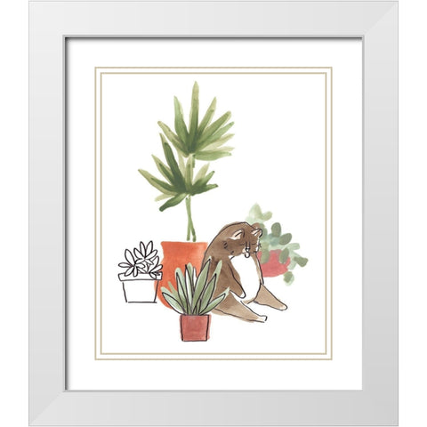 Purrfect Plants II White Modern Wood Framed Art Print with Double Matting by Vess, June Erica