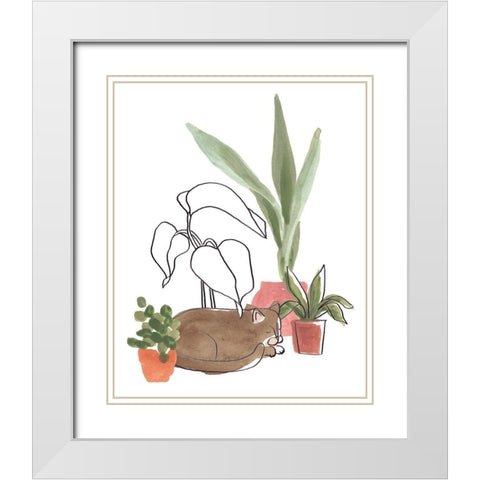 Purrfect Plants III White Modern Wood Framed Art Print with Double Matting by Vess, June Erica