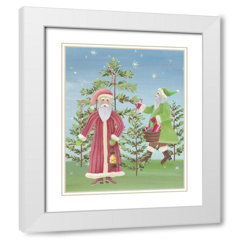 Folksy Father Christmas I White Modern Wood Framed Art Print with Double Matting by Moore, Regina