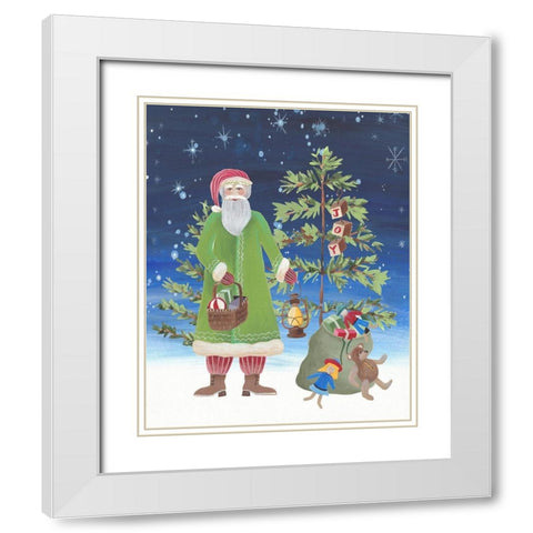 Folksy Father Christmas II White Modern Wood Framed Art Print with Double Matting by Moore, Regina