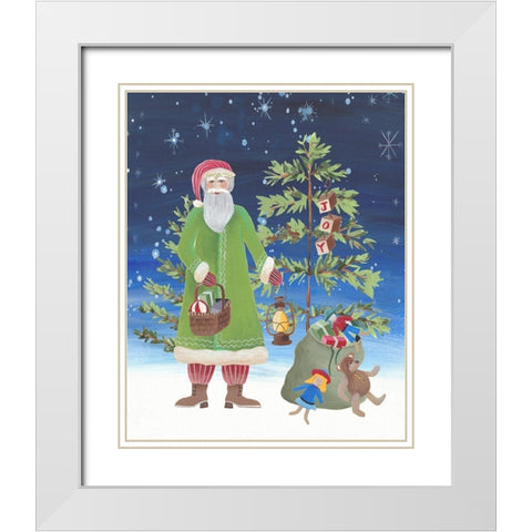 Folksy Father Christmas II White Modern Wood Framed Art Print with Double Matting by Moore, Regina
