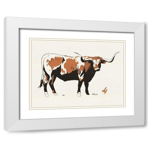 Terre Cotta Steer I White Modern Wood Framed Art Print with Double Matting by Green, Jacob