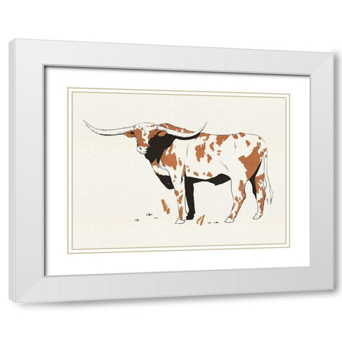 Terre Cotta Steer II White Modern Wood Framed Art Print with Double Matting by Green, Jacob