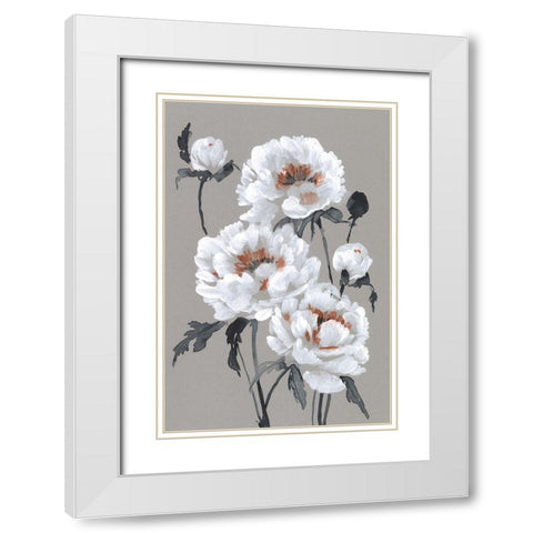 Peony Profusion I White Modern Wood Framed Art Print with Double Matting by Goldberger, Jennifer