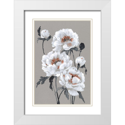 Peony Profusion I White Modern Wood Framed Art Print with Double Matting by Goldberger, Jennifer