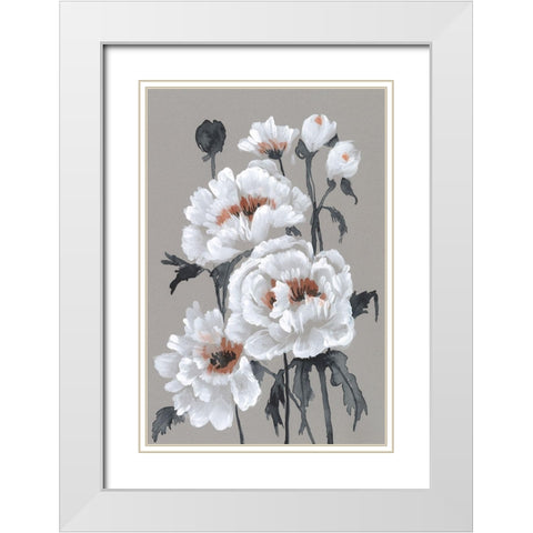 Peony Profusion II White Modern Wood Framed Art Print with Double Matting by Goldberger, Jennifer