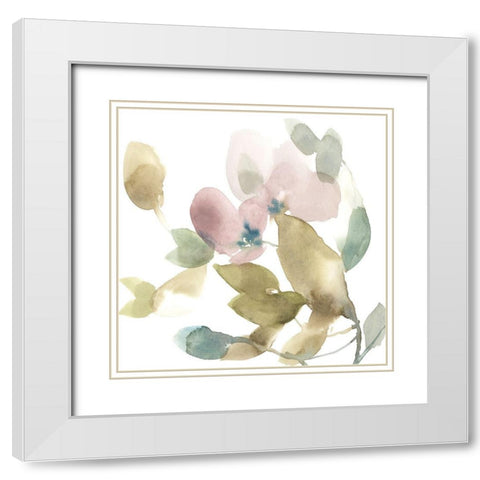 Sweet Petals and Leaves I White Modern Wood Framed Art Print with Double Matting by Goldberger, Jennifer