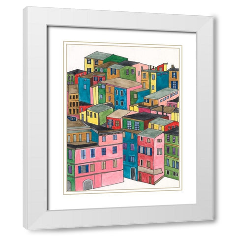 Colorful City I White Modern Wood Framed Art Print with Double Matting by Moore, Regina