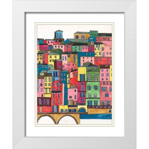 Colorful City II White Modern Wood Framed Art Print with Double Matting by Moore, Regina
