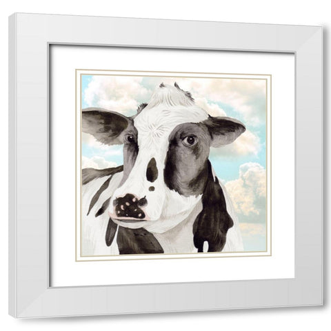 Portrait of a Cow I White Modern Wood Framed Art Print with Double Matting by Wang, Melissa