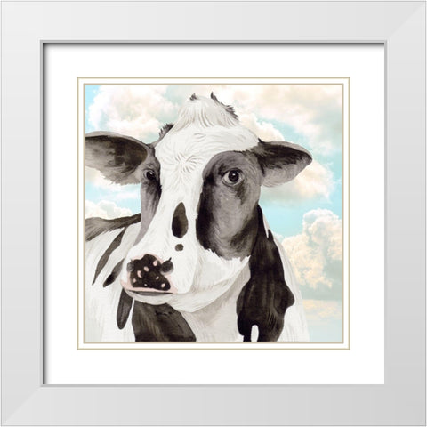 Portrait of a Cow I White Modern Wood Framed Art Print with Double Matting by Wang, Melissa