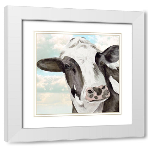 Portrait of a Cow II White Modern Wood Framed Art Print with Double Matting by Wang, Melissa