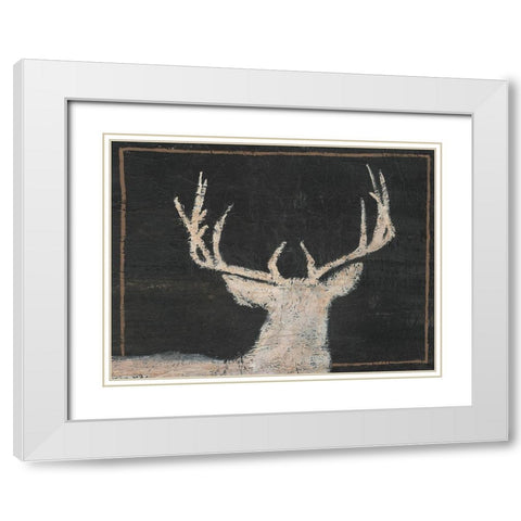 Brow Tine Deer II White Modern Wood Framed Art Print with Double Matting by Moore, Regina