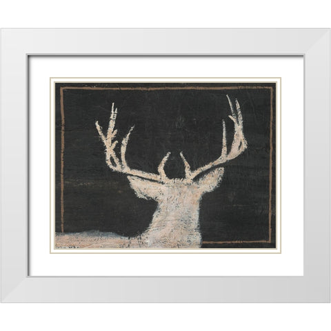Brow Tine Deer II White Modern Wood Framed Art Print with Double Matting by Moore, Regina