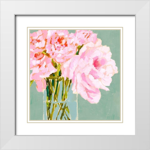 Popping Peonies I White Modern Wood Framed Art Print with Double Matting by Barnes, Victoria