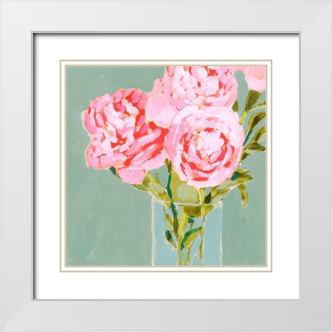 Popping Peonies II White Modern Wood Framed Art Print with Double Matting by Barnes, Victoria