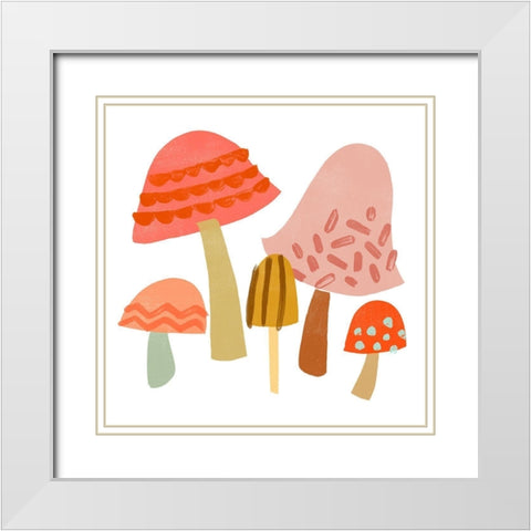 Cupcake Mushrooms IV White Modern Wood Framed Art Print with Double Matting by Vess, June Erica