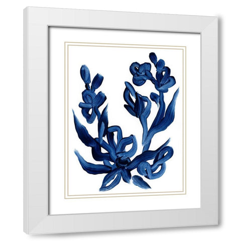 Indigo Brush Blooms I White Modern Wood Framed Art Print with Double Matting by Vess, June Erica
