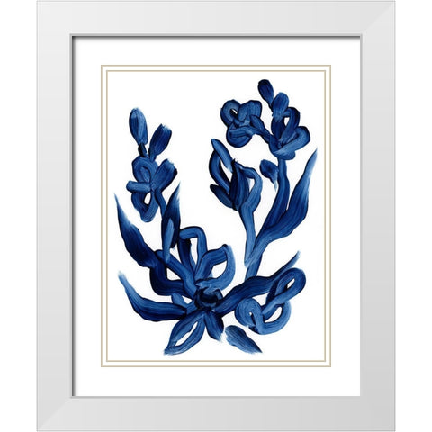 Indigo Brush Blooms I White Modern Wood Framed Art Print with Double Matting by Vess, June Erica