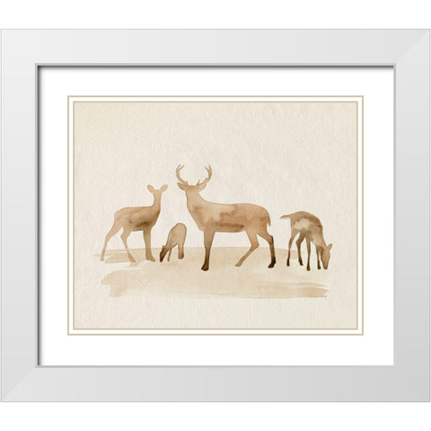 Whitetail Herd I White Modern Wood Framed Art Print with Double Matting by Popp, Grace