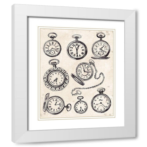 Pocket Watch Sketches I White Modern Wood Framed Art Print with Double Matting by Vess, June Erica