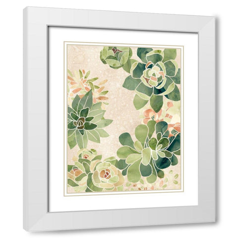 Stained Glass Succulents II White Modern Wood Framed Art Print with Double Matting by Vess, June Erica