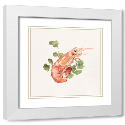 Shrimp for Dinner I White Modern Wood Framed Art Print with Double Matting by Caroline, Emma