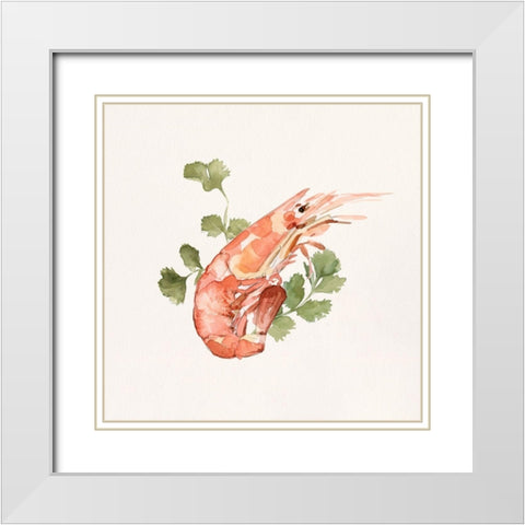 Shrimp for Dinner I White Modern Wood Framed Art Print with Double Matting by Caroline, Emma