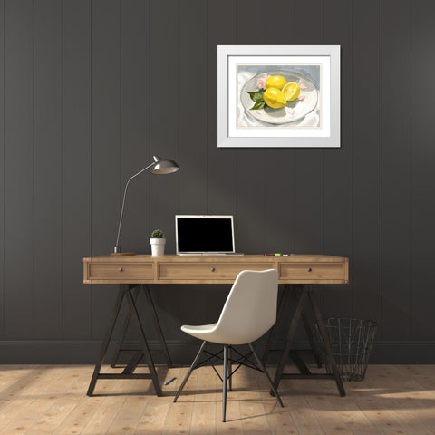 Lemons on a Plate I White Modern Wood Framed Art Print with Double Matting by Barnes, Victoria