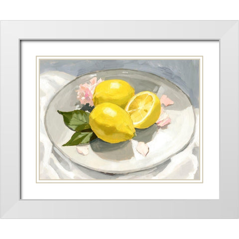 Lemons on a Plate I White Modern Wood Framed Art Print with Double Matting by Barnes, Victoria