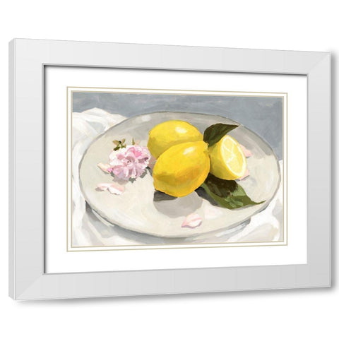 Lemons on a Plate II White Modern Wood Framed Art Print with Double Matting by Barnes, Victoria