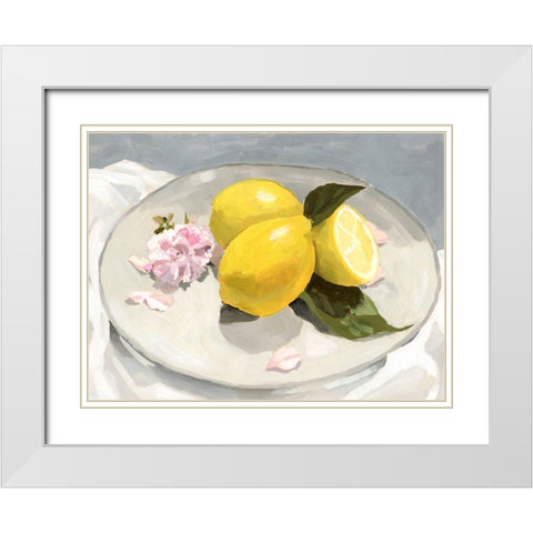 Lemons on a Plate II White Modern Wood Framed Art Print with Double Matting by Barnes, Victoria