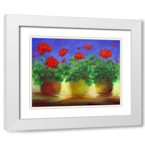 Geraniums II White Modern Wood Framed Art Print with Double Matting by Finch, Sheila