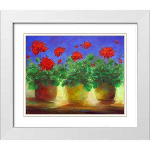 Geraniums II White Modern Wood Framed Art Print with Double Matting by Finch, Sheila