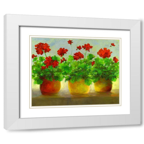 Geraniums III White Modern Wood Framed Art Print with Double Matting by Finch, Sheila