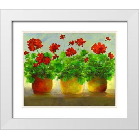 Geraniums III White Modern Wood Framed Art Print with Double Matting by Finch, Sheila