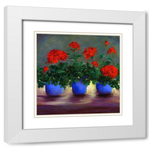 Geraniums V White Modern Wood Framed Art Print with Double Matting by Finch, Sheila