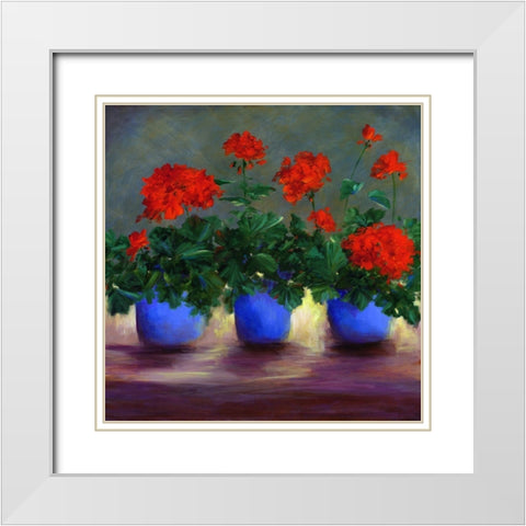 Geraniums V White Modern Wood Framed Art Print with Double Matting by Finch, Sheila