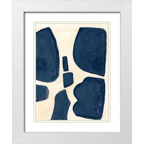 Blue Pieces II White Modern Wood Framed Art Print with Double Matting by Vess, June Erica