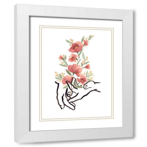 Hands and Flowers II White Modern Wood Framed Art Print with Double Matting by Vess, June Erica