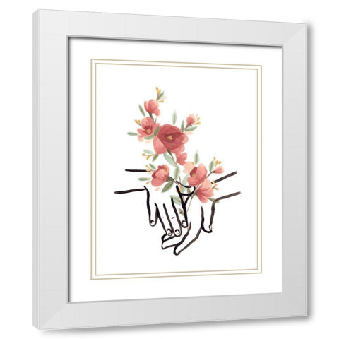 Hands and Flowers III White Modern Wood Framed Art Print with Double Matting by Vess, June Erica