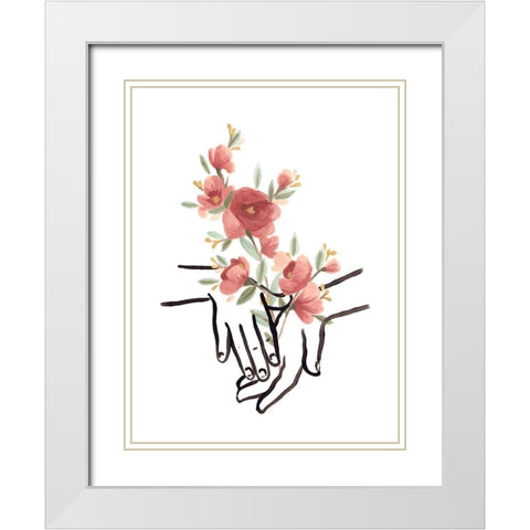 Hands and Flowers III White Modern Wood Framed Art Print with Double Matting by Vess, June Erica