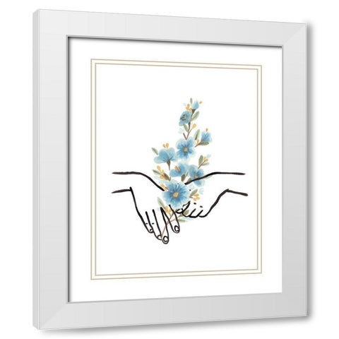 Hands and Flowers IV White Modern Wood Framed Art Print with Double Matting by Vess, June Erica