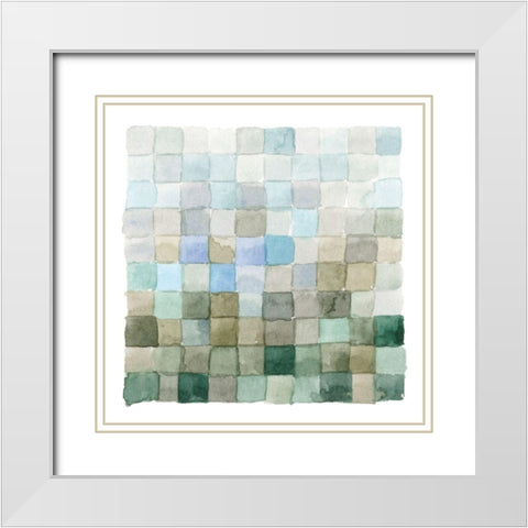 Aquatic Grid I White Modern Wood Framed Art Print with Double Matting by Caroline, Emma
